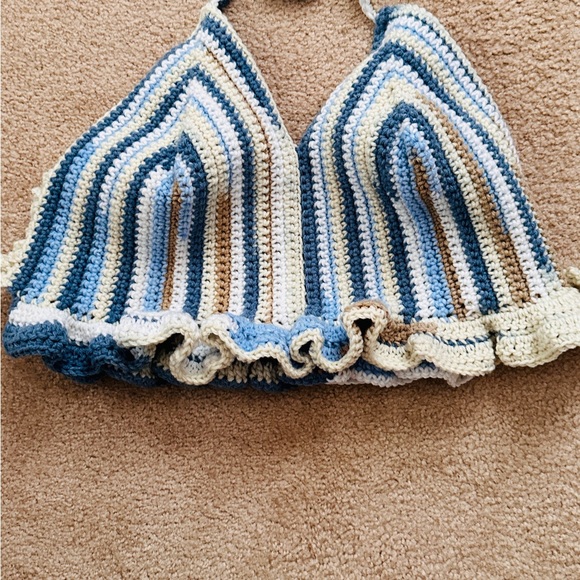 Hand Crafted Tops - SALE $15 Striped Crochet Crop Halter Top